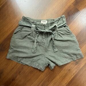 L’Agence Hillary Linen Paperbag Front Tie Belted Shorts Green Boho Casual Sz 24